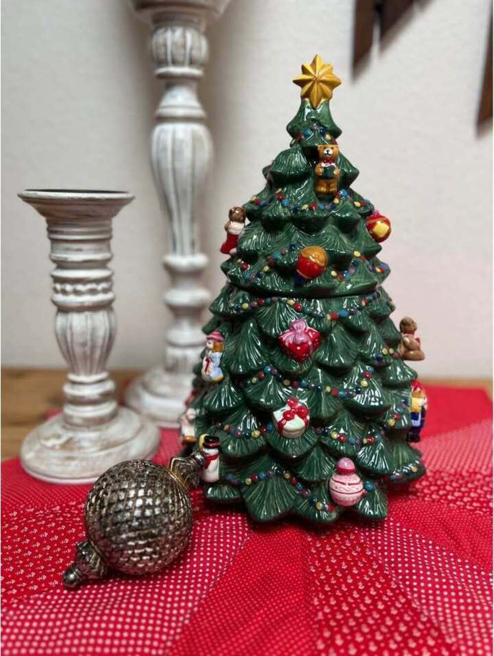 Christopher Radko 14” Ceramic Christmas Tree Canister Cookie Jar with lid